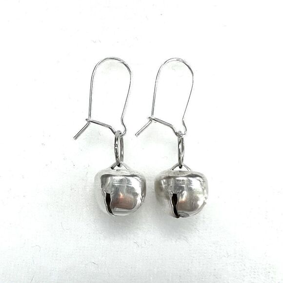 Silver Jingle Bell Dangle Earrings - Picture 1 of 2